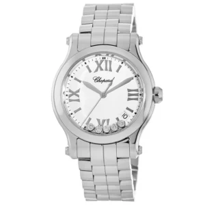 Happy Sport Medium 36mm White Floating Diamond Dial Steel Women's Watch 278582-3002