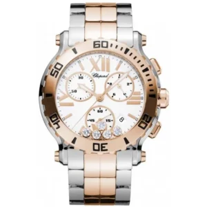 Happy Sport Chronograph White Dial Floating Diamonds 18K Rose Gold and Steel Women's Watch 288499-6002