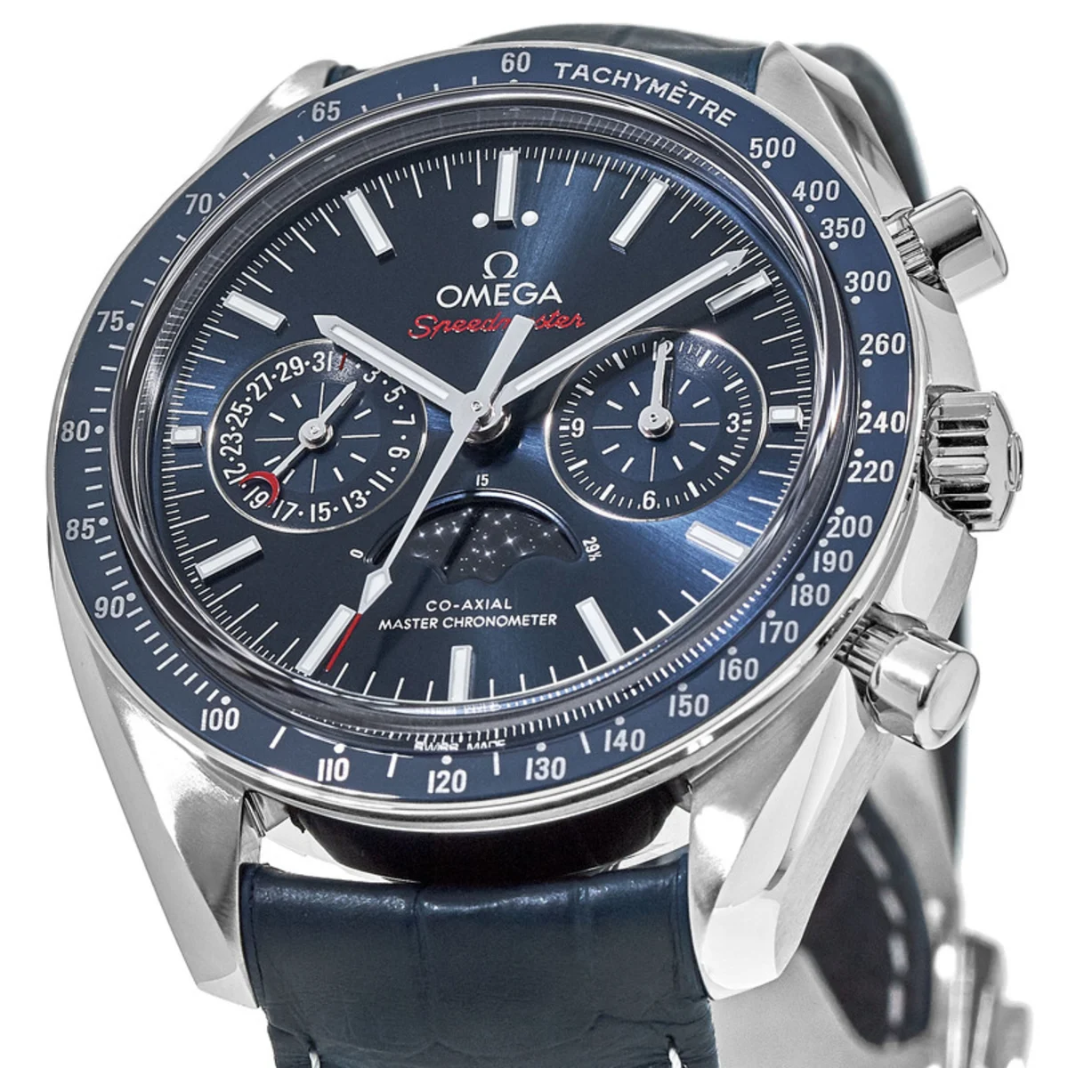 Speedmaster Moonphase Co-Axial Master Chronometer Chronograph Blue Dial Leather Strap Men's Watch 304.33.44.52.03.001 - Image 2