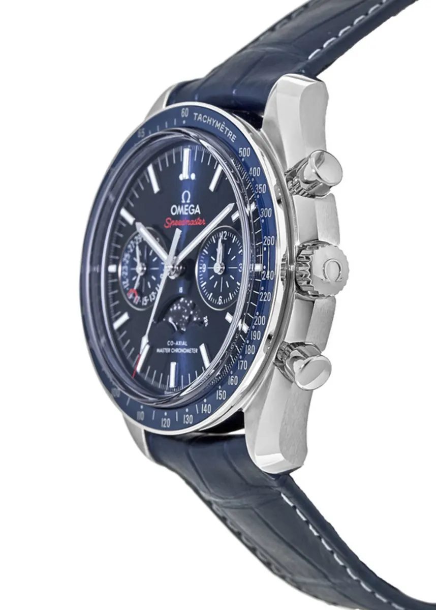 Speedmaster Moonphase Co-Axial Master Chronometer Chronograph Blue Dial Leather Strap Men's Watch 304.33.44.52.03.001 - Image 3