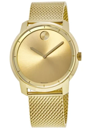 Bold Yellow Gold Tone Mesh Steel Band Men's Watch 3600373-SD