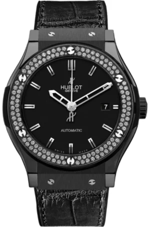 Classic Fusion Automatic Black Dial Ceramic Diamond Bezel Leather Strap Men's Watch 511.CM.1170.LR.1104