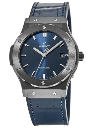 Classic Fusion 42mm Ceramic Blue Dial Leather Strap Men's Watch 511.CM.7170.LR