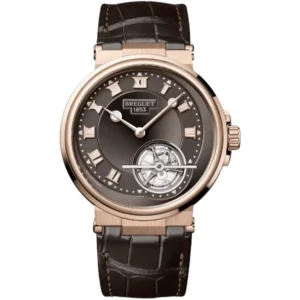 Marine Automatic Tourbillon Grey Dial 18K Rose Gold Brown Leather Strap Men's Watch 5577BR/G2/9WV