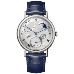 Classique Quantieme Perpetuel Automatic Silver Dial 18K White Gold Blue Leather Strap Men's Watch 7327BB/11/9VU