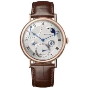 Classique Quantieme Perpetuel Automatic Silver Dial 18K Rose Gold Brown Leather Strap Men's Watch 7327BR/11/9VU