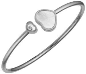 Happy Hearts 18K White Gold, Diamond and Mother of Pearl Bangle Size L Women's Bracelet 857482-1304