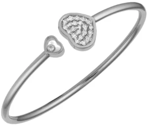 Happy Hearts 18K White Gold and Diamond Bangle Size M Women's Bracelet 857482-1910