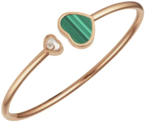 Happy Hearts 18K Rose Gold, Diamond and Malachite Bangle Size M Women's Bracelet 857482-5106