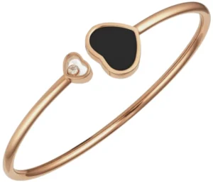 Happy Hearts 18K Rose Gold, Diamond and Onyx Bangle Women's Bracelet 857482-5200