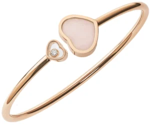 Happy Hearts 18K Rose Gold, Diamond and Pink Opal Bangle Size L Women's Bracelet 857482-5624