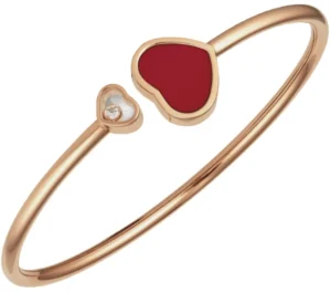 Happy Hearts 18K Rose Gold, Diamond and Carnelian Bangle Size S Women's Bracelet 857482-5822