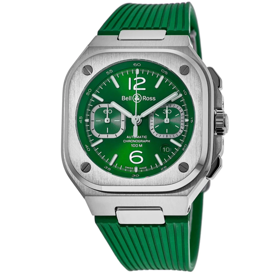 BR 05 Chronograph 42mm Automatic Green Dial Rubber Strap Men's Watch BR05C-GN-ST/SRB