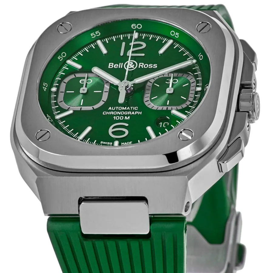 BR 05 Chronograph 42mm Automatic Green Dial Rubber Strap Men's Watch BR05C-GN-ST/SRB - Image 2