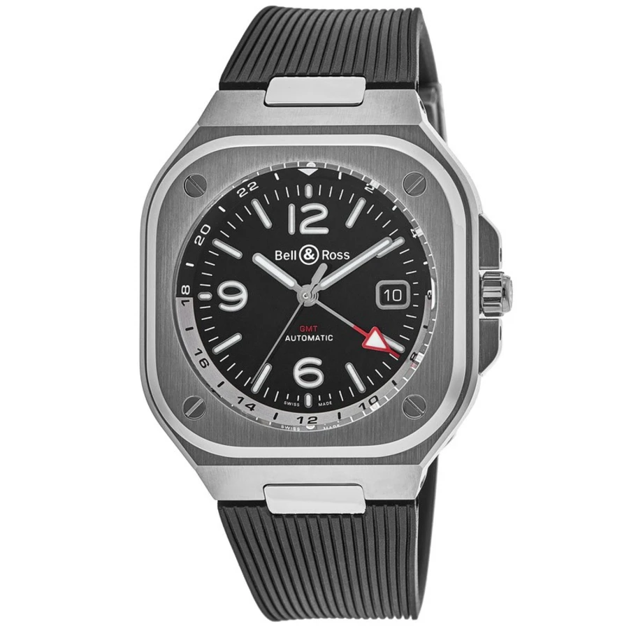 BR 05 GMT Automatic Black Dial Rubber Strap Men's Watch BR05G-BL-ST/SRB