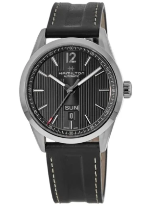 Broadway Day Date Auto Black Dial Leather Strap Men's Watch H43515735
