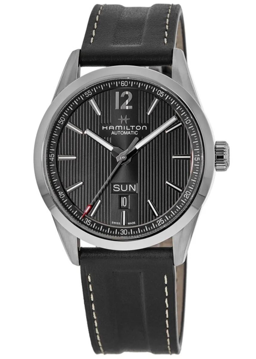 Broadway Day Date Auto Black Dial Leather Strap Men's Watch H43515735