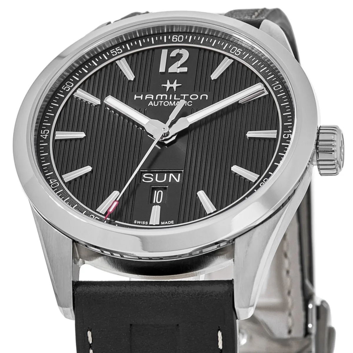 Broadway Day Date Auto Black Dial Leather Strap Men's Watch H43515735 - Image 3