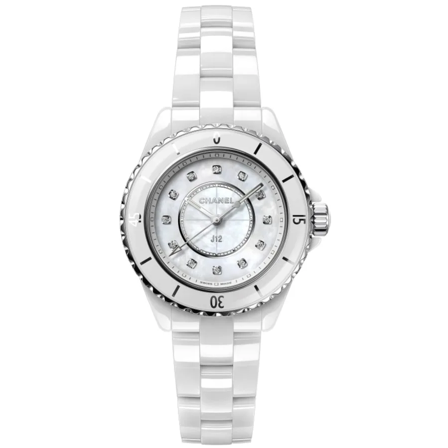 J12 Mother of Pearl Diamond Dial Ceramic Women's Watch H5704