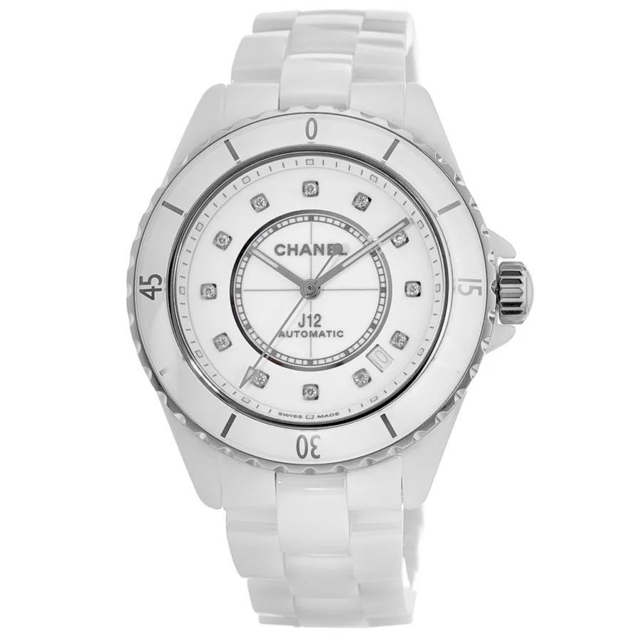 J12 Automatic 38mm Diamond Dial White Ceramic Women's Watch H5705