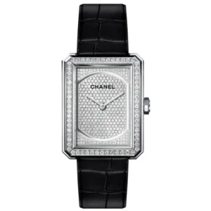 Boy-Friend Steel Diamond Silver Dial Leather Strap Women's Watch H6674