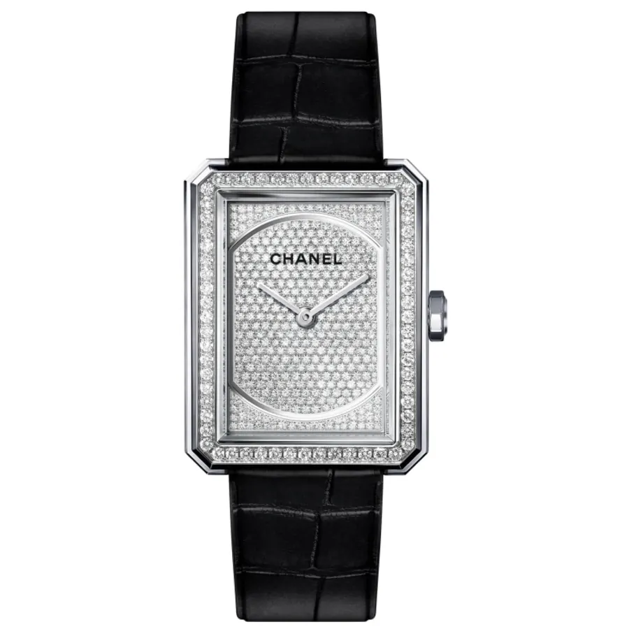 Boy-Friend Steel Diamond Silver Dial Leather Strap Women's Watch H6674