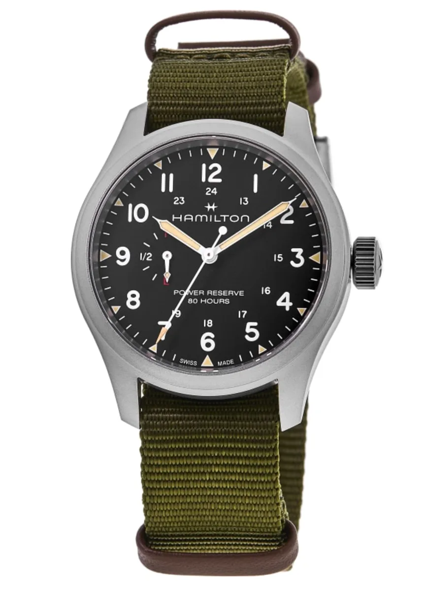 Khaki Field Mechanical Power Reserve Black Dial Fabric Strap Men's Watch H69509930