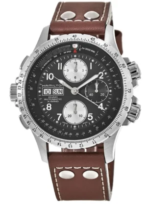 Khaki Aviation X-Wind Auto Chrono Black Dial Leather Strap Men's Watch H77616533