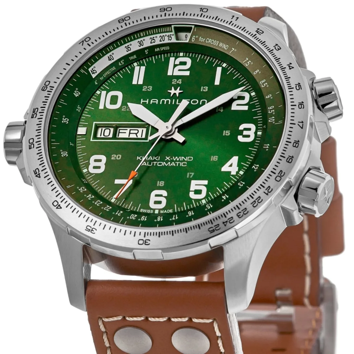Khaki Aviation X-Wind Day Date Auto Green Dial Leather Strap Men's Watch H77735560 - Image 2
