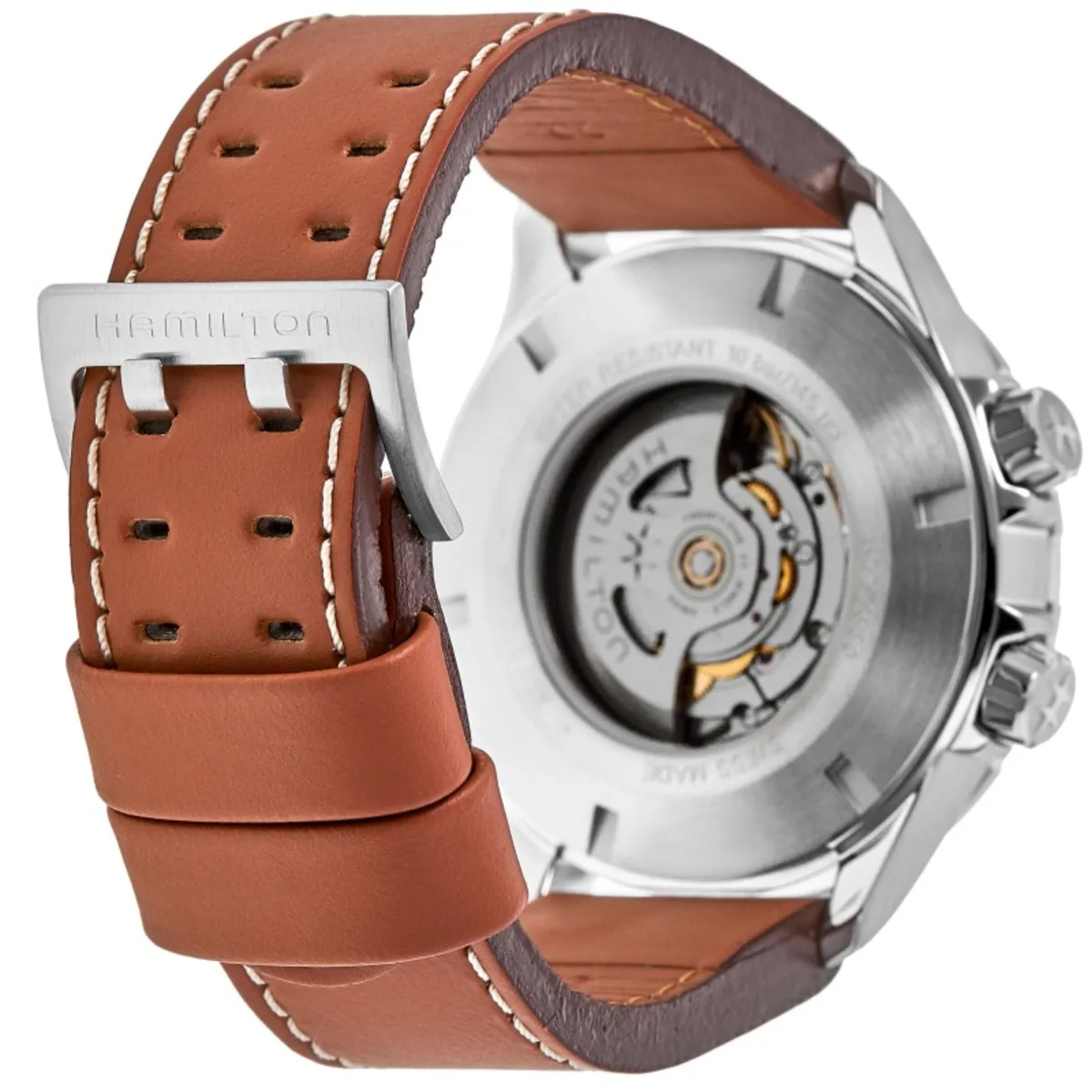 Khaki Aviation X-Wind Day Date Auto Green Dial Leather Strap Men's Watch H77735560 - Image 4