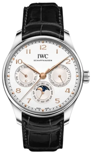Portugieser Perpetual Calendar 42 Automatic Silver Dial Black Leather Strap Men's Watch IW344203
