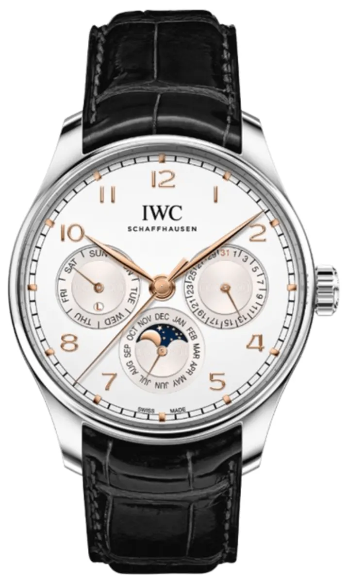 Portugieser Perpetual Calendar 42 Automatic Silver Dial Black Leather Strap Men's Watch IW344203