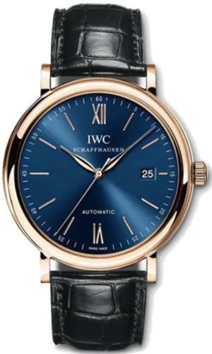 Portofino Automatic Blue Dial Black Leather Strap Men's Watch IW356522