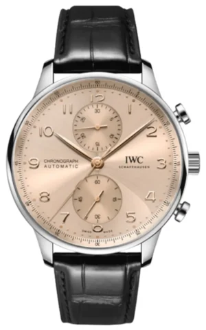 Portugieser Automatic Chronograph Beige Dial Black Leather Strap Men's Watch IW371624