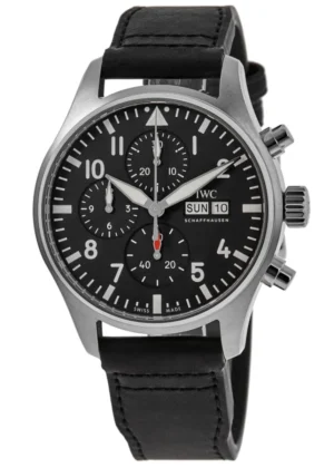 Pilot's Chronograph Black Dial Leather Strap Men's Watch IW378001