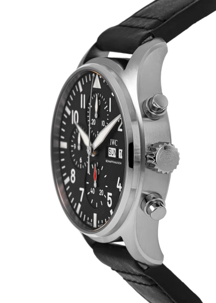 Pilot's Chronograph Black Dial Leather Strap Men's Watch IW378001 - Image 3