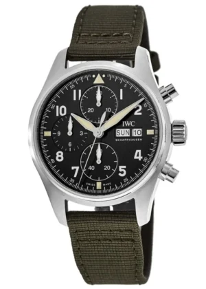 Pilot's Spitfire Chronograph Black Dial Green Strap Men's Watch IW387901
