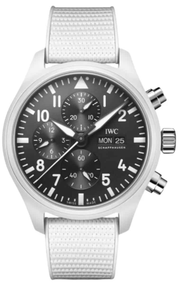 Pilot's Chronograph Top Gun Lake Tahoe Automatic Black Dial White Rubber Strap Men's Watch IW389105