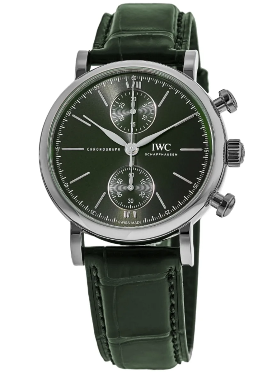 Portofino Chronograph Automatic Green Dial Leather Strap Men's Watch IW391405