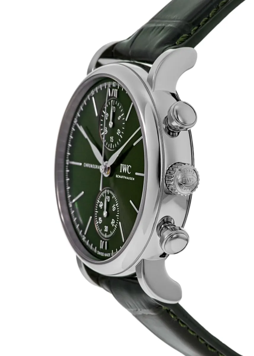 Portofino Chronograph Automatic Green Dial Leather Strap Men's Watch IW391405 - Image 3