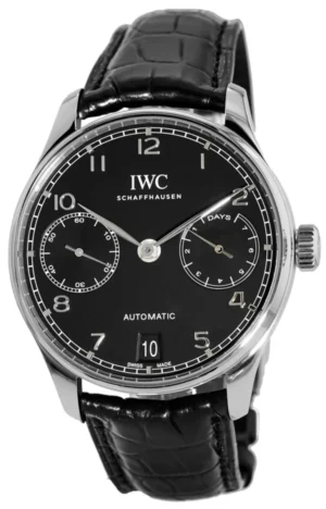Portugieser Automatic 7 Day Power Reserve Black Dial Leather Strap Men's Watch IW500703
