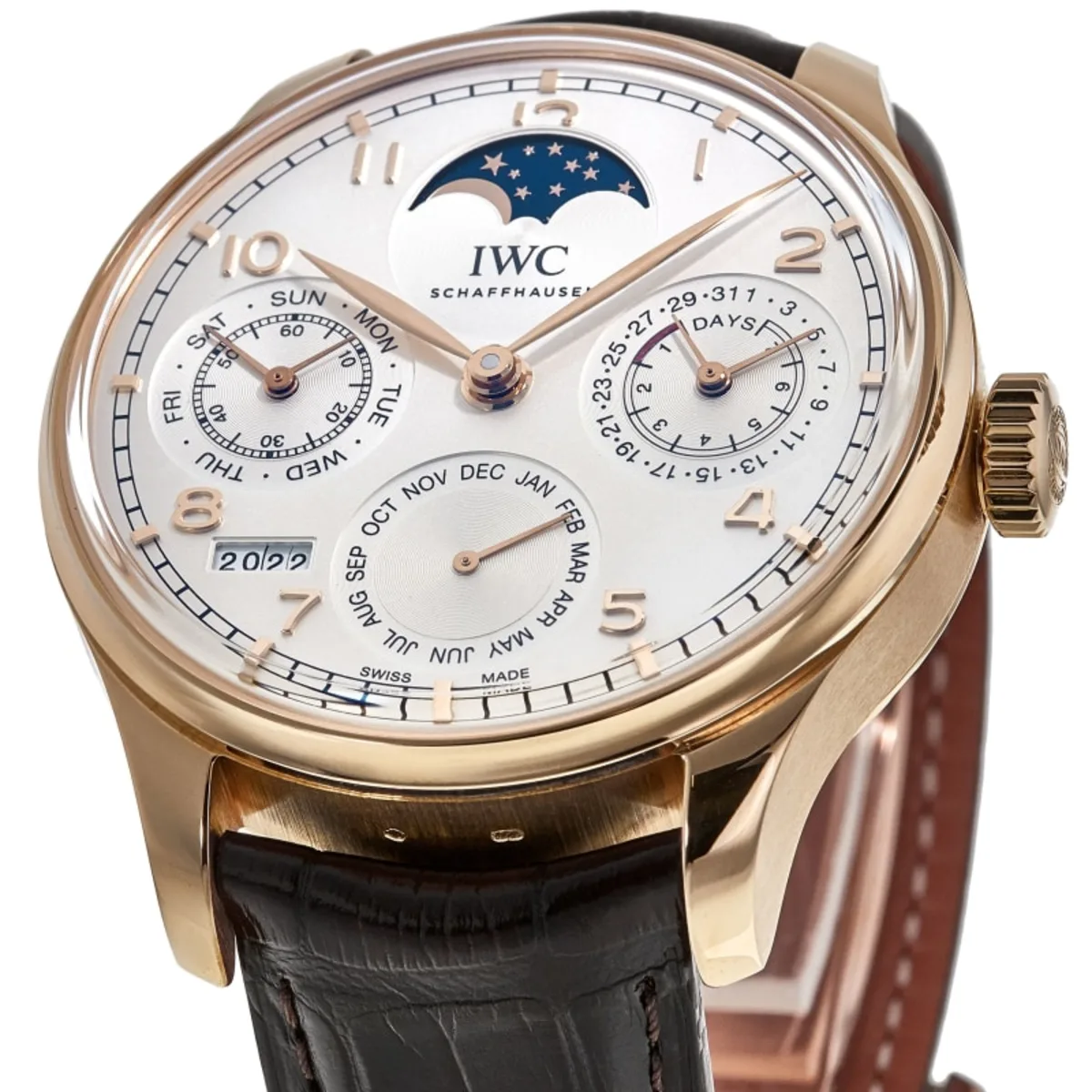 Portugieser Perpetual Calendar 18kt Rose Gold Silver Dial Leather Strap Men's Watch IW503302 - Image 2