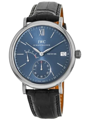 Portofino Hand Wound Eight Days Blue Dial Leather Strap Men's Watch IW510106