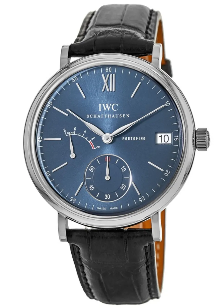 Portofino Hand Wound Eight Days Blue Dial Leather Strap Men's Watch IW510106