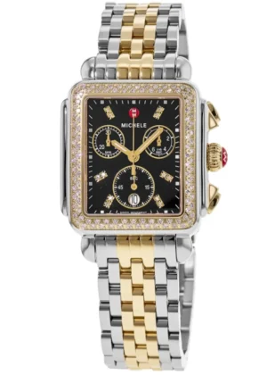 Deco Diamond Chronograph Diamond Black Dial Two-Tone 18K Gold-Plated Steel Women's Watch MWW06A000808