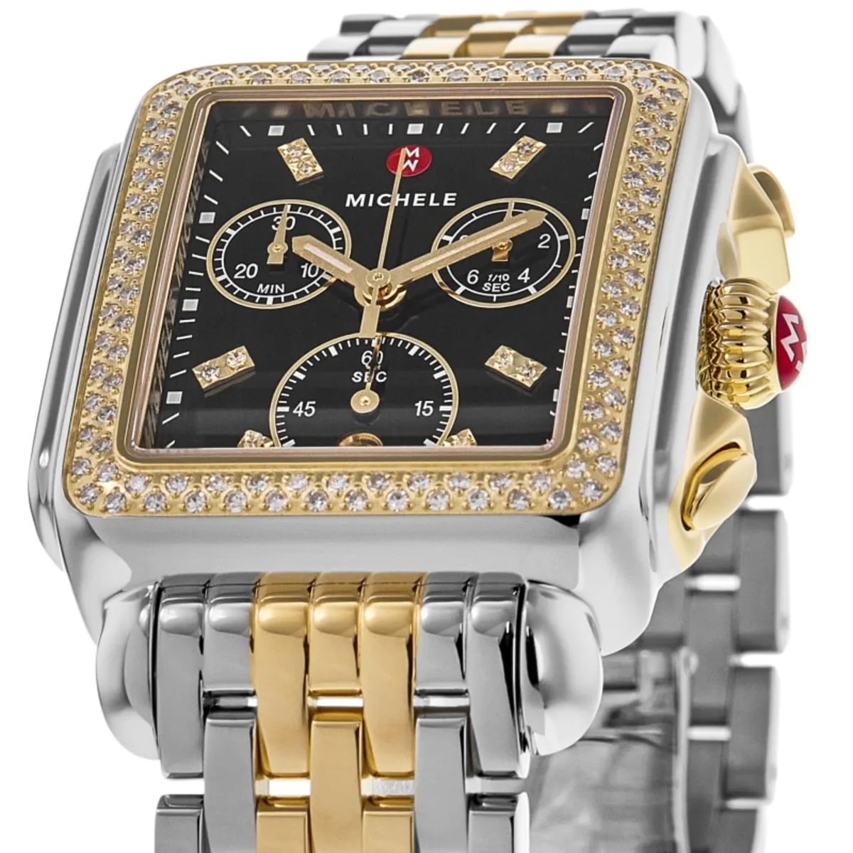 Deco Diamond Chronograph Diamond Black Dial Two-Tone 18K Gold-Plated Steel Women's Watch MWW06A000808 - Image 2
