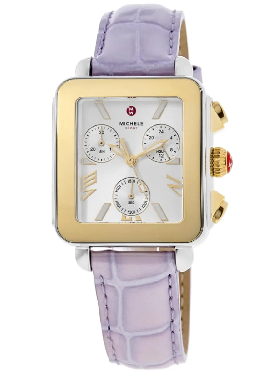 Deco Sport Chronograph Silver Dial Leather Strap Women's Watch MWW06K000064
