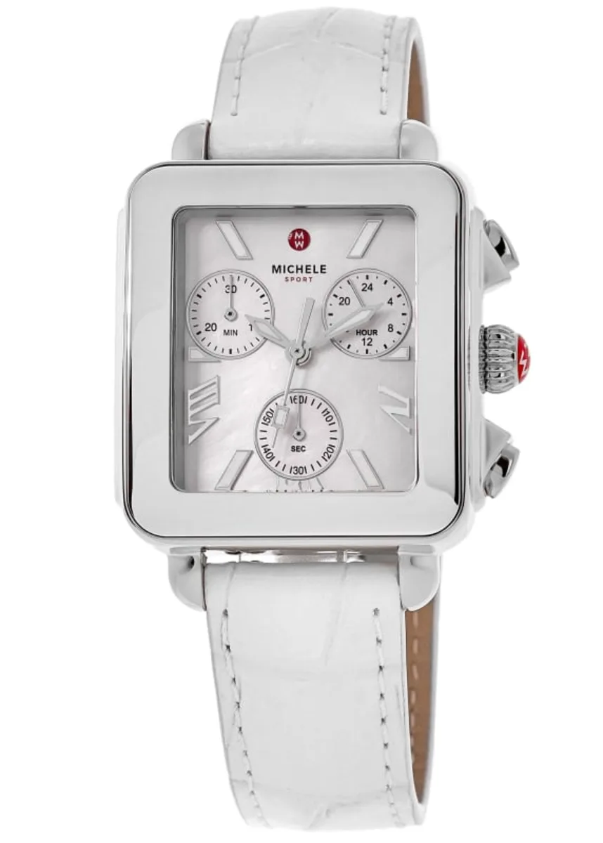 Deco Sport Quartz Chronograph Mother of Pearl Dial White Leather Strap Women's Watch MWW06K000066