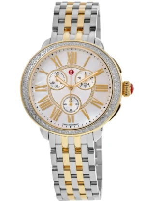 Serein Chronograph Mother of Pearl Dial Diamond Bezel Two-Tone Steel Women's Watch MWW21A000069
