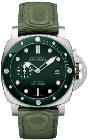 Submersible QuarantaQuattro Mechanical Green Dial Fabric Strap Men's Watch PAM01287